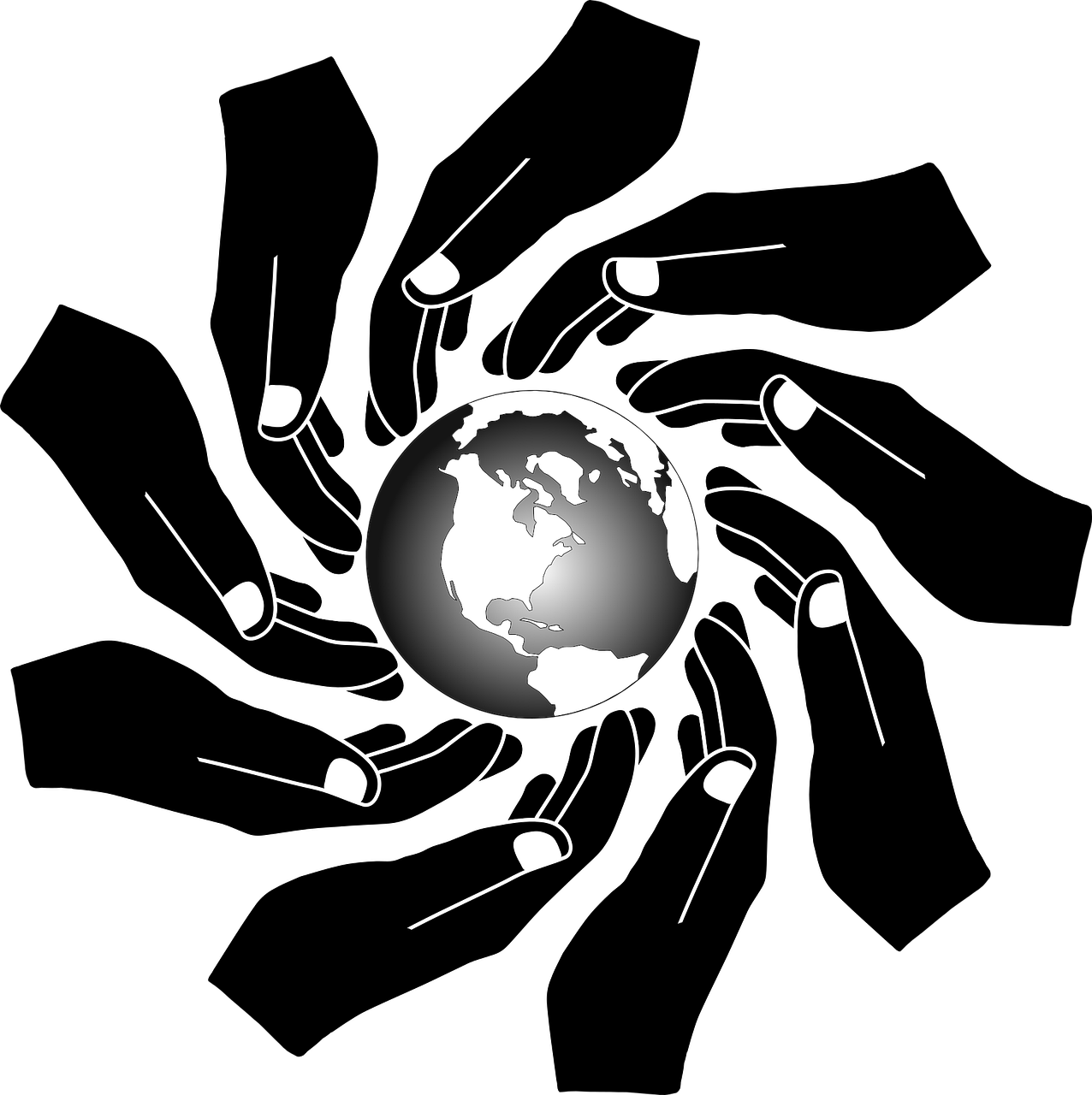 Illustration représentant un ensemble de main entourant la planète Terre